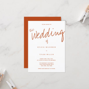 Invitation Décontracté moderne Burnt Orange Mariage de typogr