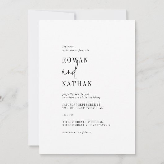 Invitation Décontracté moderne chic noir et blanc Mariage (Devant)