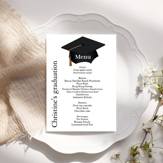 Invitation Décontracté noir et blanc Graduation soirée menu d