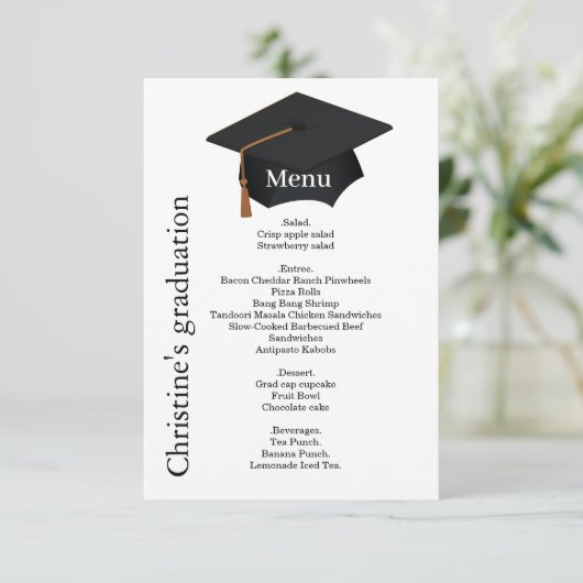 Invitation Décontracté noir et blanc Graduation soirée menu d (Debout devant)
