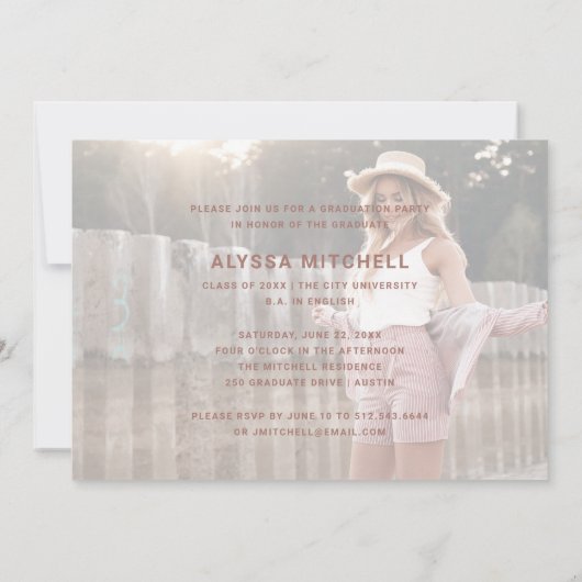 Invitation Décontracté Script Rose Gold Deux Photo Graduation (Dos)