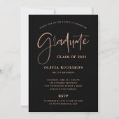 Invitation Décontracté Script Rose or et noir | Grad Party (Devant)