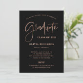 Invitation Décontracté Script Rose or et noir | Grad Party (Debout devant)