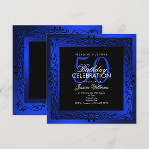 Invitation Décor Bleu Chic encadré 50e anniversaire