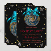 Invitation Décor bleu de Noël, diamants et flocons de neige (Devant / Derrière)