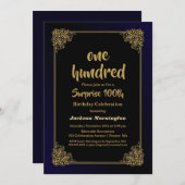 Invitation Décor Bleu Surprise 100e fête d'anniversaire (Devant / Derrière)