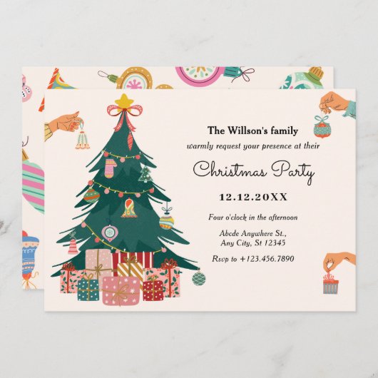 Invitation Décor d'arbres de Noël (Devant / Derrière)