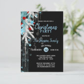 Invitation DÉCOR DE FÊTE DE NOËL Snowflakes noir argent bleu (Debout devant)