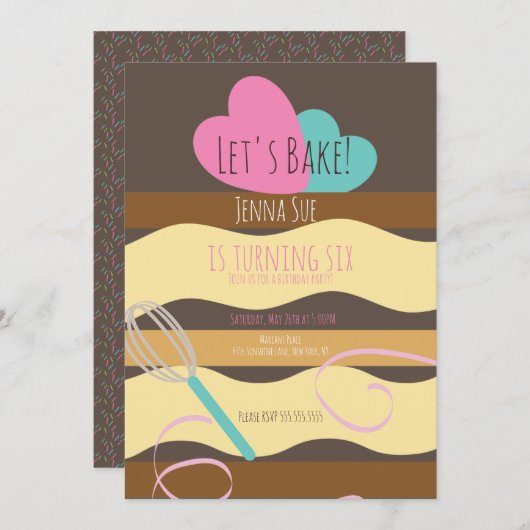 Invitation Décor de gâteau tranché Parfums roses d'anniversai (Devant / Derrière)