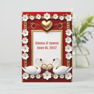 Invitation 🌹 Décor de mariage cygne floral or rouge 🦢