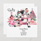 Invitation Décor de Noël rose Yoga Vache (Devant / Derrière)