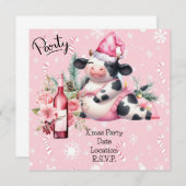Invitation Décor de Noël rose Yoga Vache (Devant / Derrière)