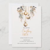 Invitation Décor de pin de Noël soirée boules dorées (Devant)