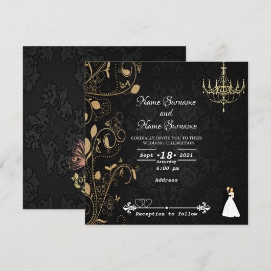Invitation Décor doré (Devant / Derrière)