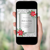 Invitation Décor floral rouge argenté Fête de Noël