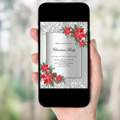 Invitation Décor floral rouge argenté Fête de Noël