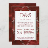 Invitation Décor géométrique rouge | Mariage Monogramme moder (Devant / Derrière)