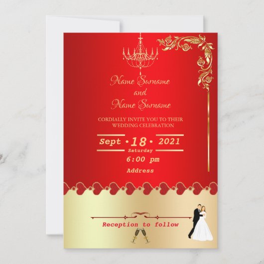 Invitation Décor rouge doré (Devant)