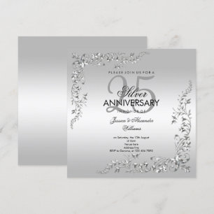 Invitation Décoration argentée 25e anniversaire de mariage