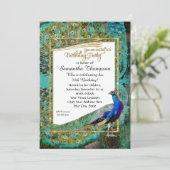 Invitation Décoration Art Déco Paon Doré Paillettes Anniversa (Debout devant)