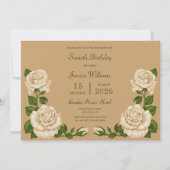 Invitation Décoration beige fleurie 60e anniversaire (Devant)