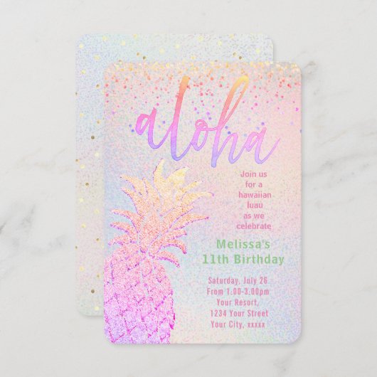 Invitation décoration d'ananas parties scintillant fausse (Devant / Derrière)