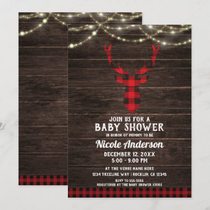 Invitation Décoration de Baby Shower Bois de Cerf Plaid Rusti