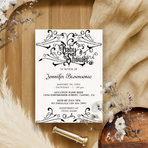 Invitation Décoration de Baby Shower Rétro Élégante Classique