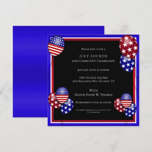 Invitation Décoration de ballons patriotiques le 4 juillet (Devant / Derrière)