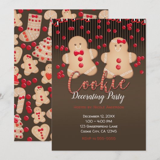 Invitation Décoration de biscuits de Noël au pain d'épice (Devant / Derrière)