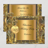 Invitation Décoration de boule dorée de Noël pour fête des Fê (Devant / Derrière)