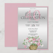 Invitation Décoration de bouquet rose classique Anniversaire (Devant / Derrière)