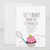 Invitation Décoration de Cupcake de Fête d'Anniversaire Rose  (Devant / Derrière)