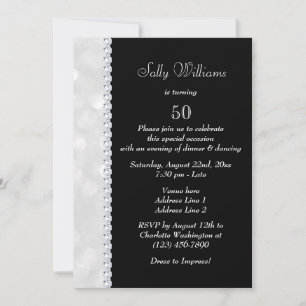 Invitation Décoration de diamant argenté et noir pour 50e ann