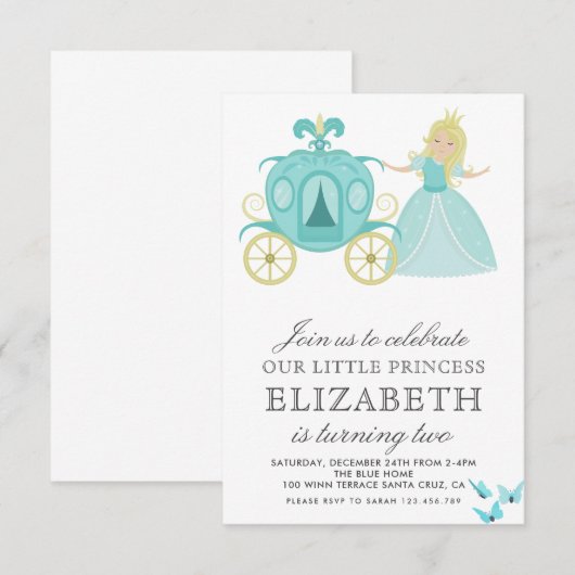 Invitation Décoration de fête d'anniversaire de la princesse  (Devant / Derrière)