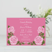 Invitation Décoration de fleurs roses pour 60 ans (Debout devant)