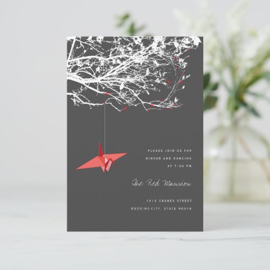 Invitation Décoration de grue en papier rouge suspendue pour (Debout devant)