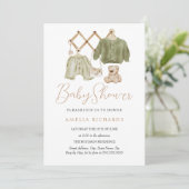 Invitation Décoration de nurserie bohème verte pour bébé (Debout devant)