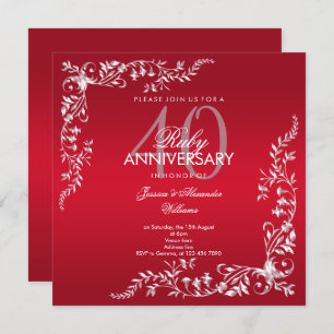 Invitation Décoration de rubis 40e anniversaire de Mariage