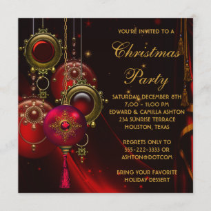Invitation Décoration dorée rouge Fête de Noël d'entreprise