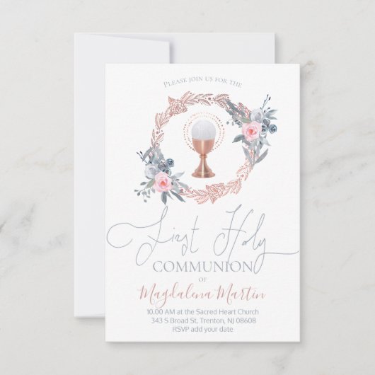 Invitation décoration du premier cercle fleuri communion (Devant)