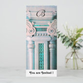 Invitation DÉCORATION ÉLÉGANTE aqua, bleu vert, rose blanc (Debout devant)
