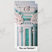 Invitation DÉCORATION ÉLÉGANTE aqua, bleu vert, rose blanc (Devant / Derrière)
