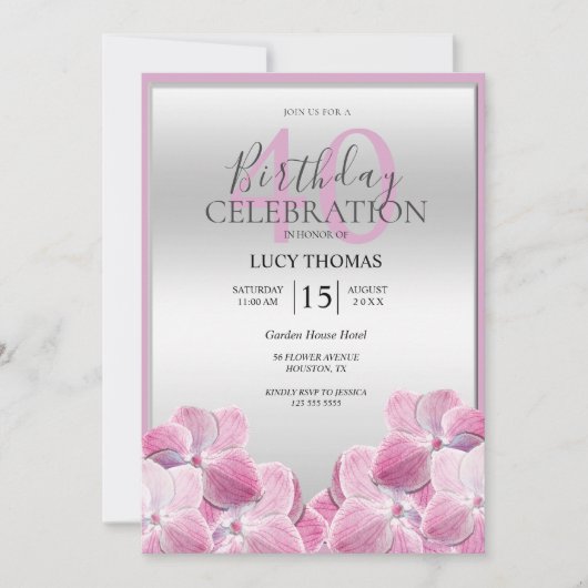 Invitation Décoration Fleurs Roses Classiques Anniversaire (Devant)