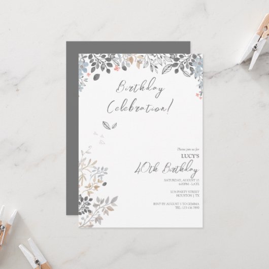 Invitation Décoration florale d'été Fête d'anniversaire (Devant/Arrière en situation)