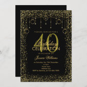 Invitation Décoration Parties scintillant noir & or élégant A (Devant / Derrière)