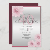 Invitation Décoration rose Classique Fleur Anniversaire (Devant / Derrière)