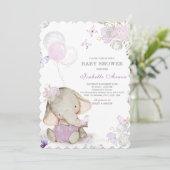 Invitation Décorations de Baby shower d'éléphant violet et gr (Debout devant)