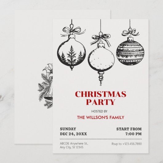 Invitation Décorations de boules de Noël (Devant / Derrière)