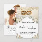 Invitation Décorations de fleurs modernes et mariage à 2 anne (Devant / Derrière)